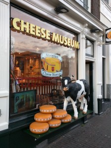 A friendly cow welcomes you to the cheese museum